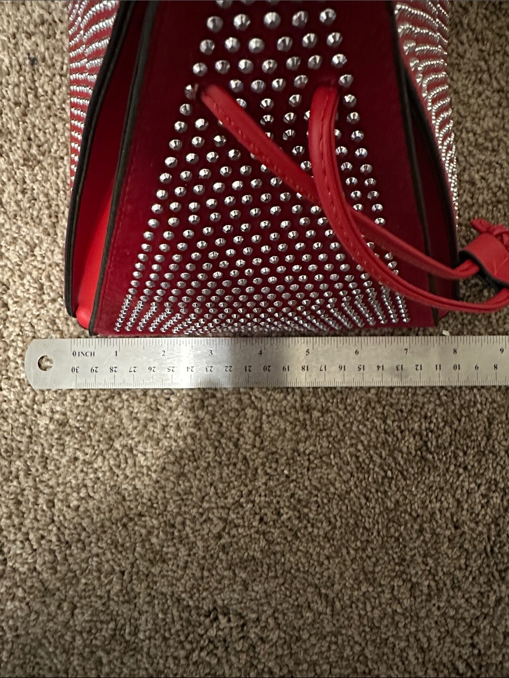 Red Pyramid Studded Drawstring Wristlet Handbag - Picture 8 of 9